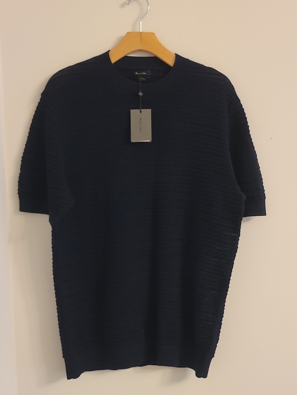 Massimo Dutti Textured Knit Short Sleeve Cotton T Shirt